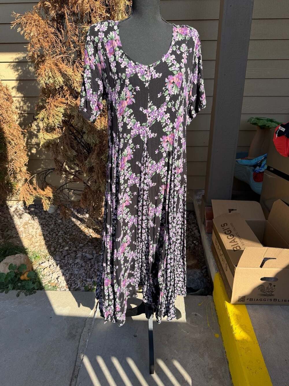 Vintage Broadway Star Floral Maxi Dress Size S Black Rayon